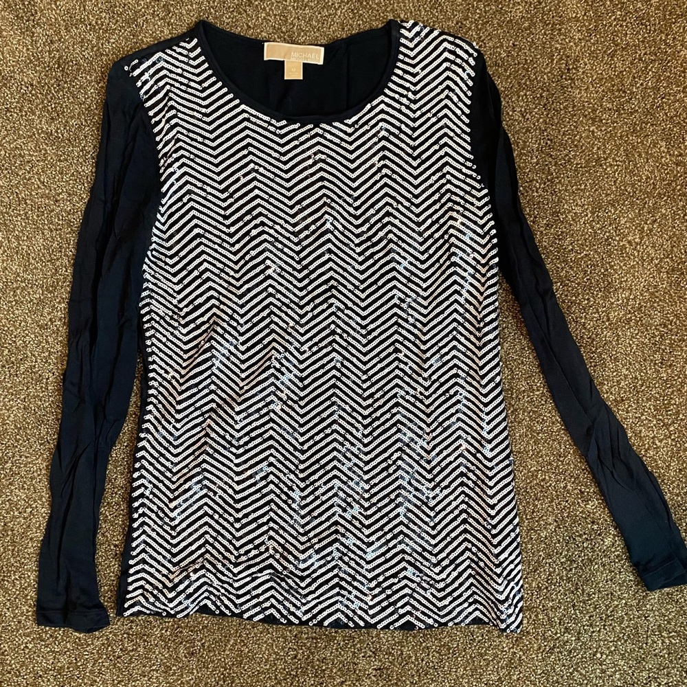 Michael Kors Chevron Sequin Long Sleeve SZ M